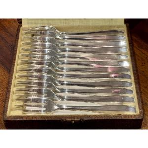 Christofle Atlas 12 Art Deco Silver-plated Metal Cake Forks