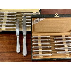 24 Ercuis Trianon-model Crossed-blade Knives, Silver-plated