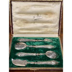Service 4 pièces à hors d’œuvre en argent Minerve fourchette pelle