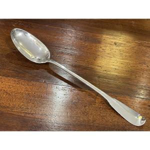 Polished Stew Spoon With An 18th-century Silver Coat Of Arms By Lacoste, A Silversmith. Toulouse.