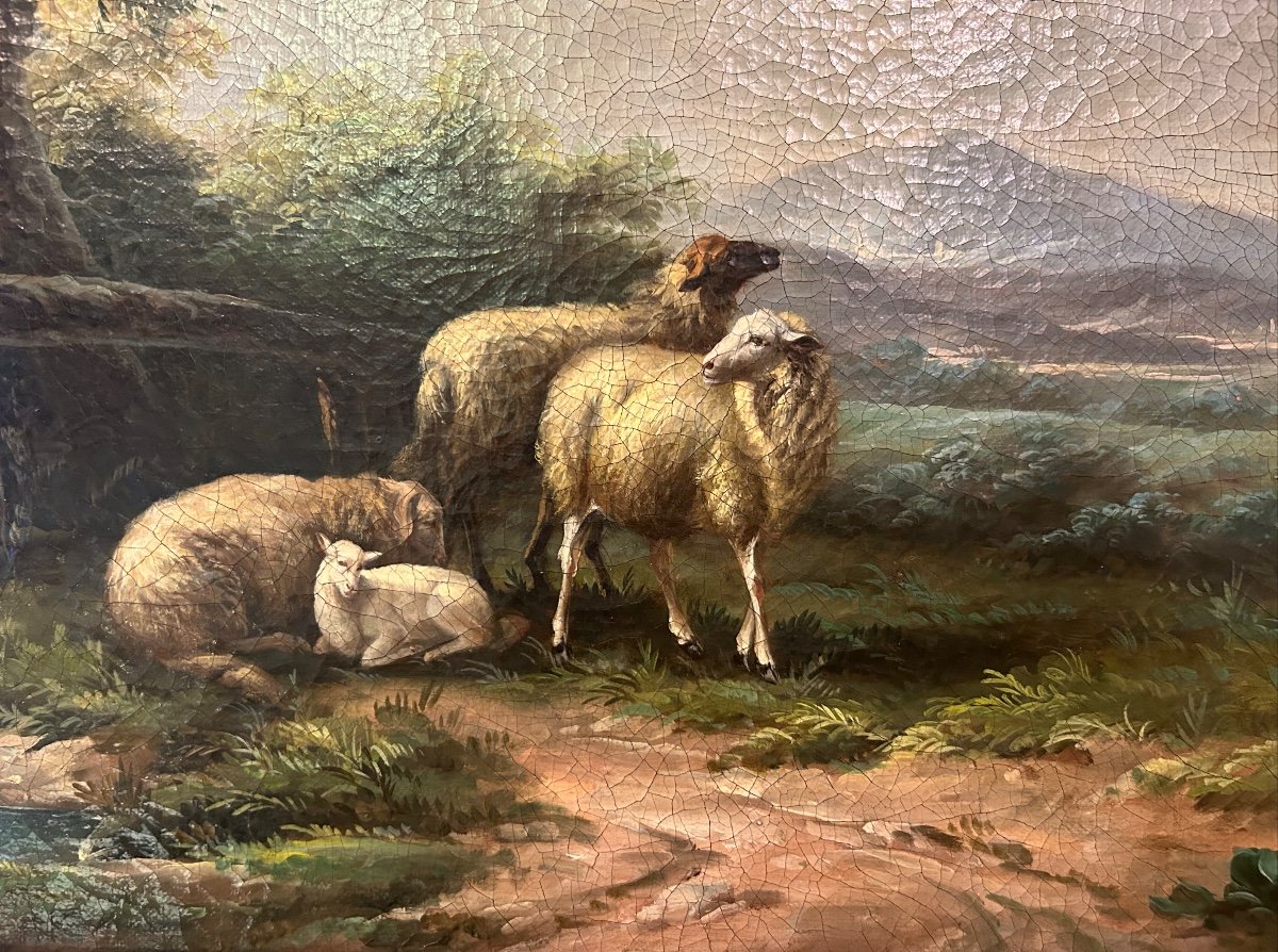 Eugène Verboeckhoven, Belgian Painter, Landscape With Sheeps-photo-2