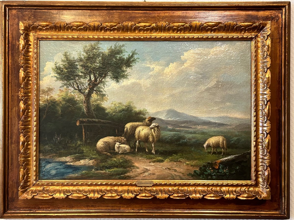 Eugène Verboeckhoven, Belgian Painter, Landscape With Sheeps