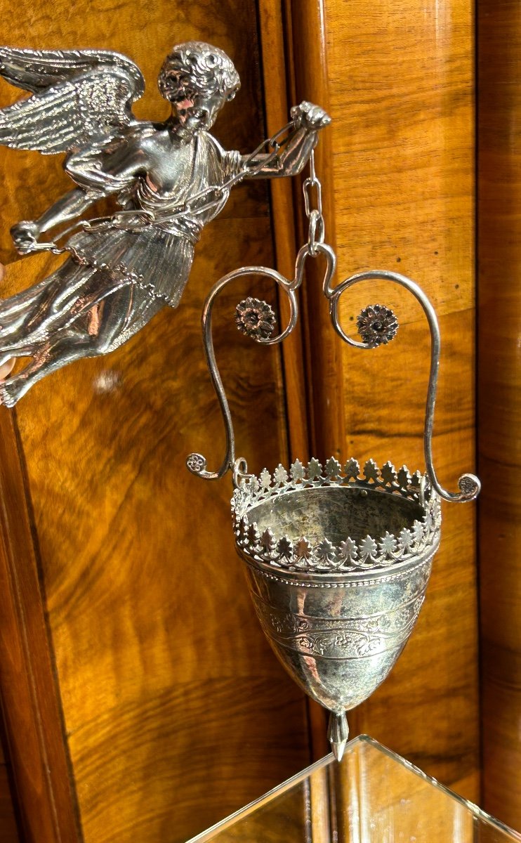 Pair Of Italian Holy Water Stoups In Solid Silver-photo-3