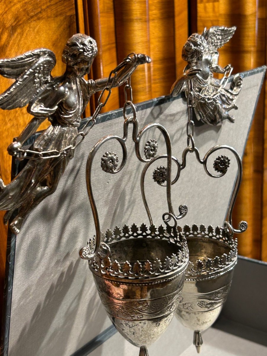 Paire de bénitiers italiens en argent massif 