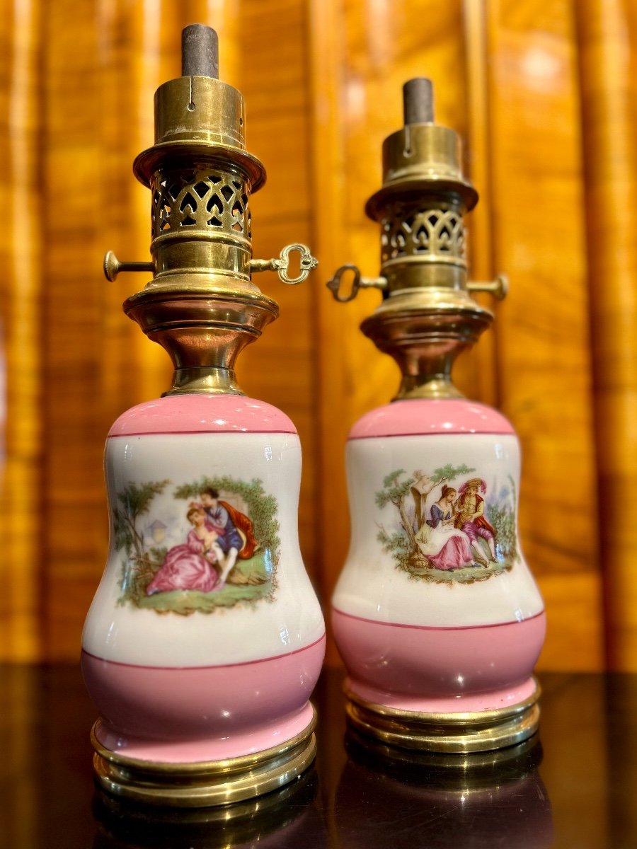 Paire de lampes à huile en porcelaine style Napoléon III -photo-6