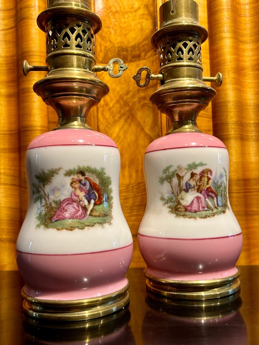 Paire de lampes à huile en porcelaine style Napoléon III -photo-7