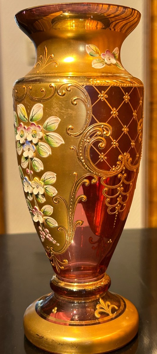 50s Red Glass Bohemian Vase-photo-2