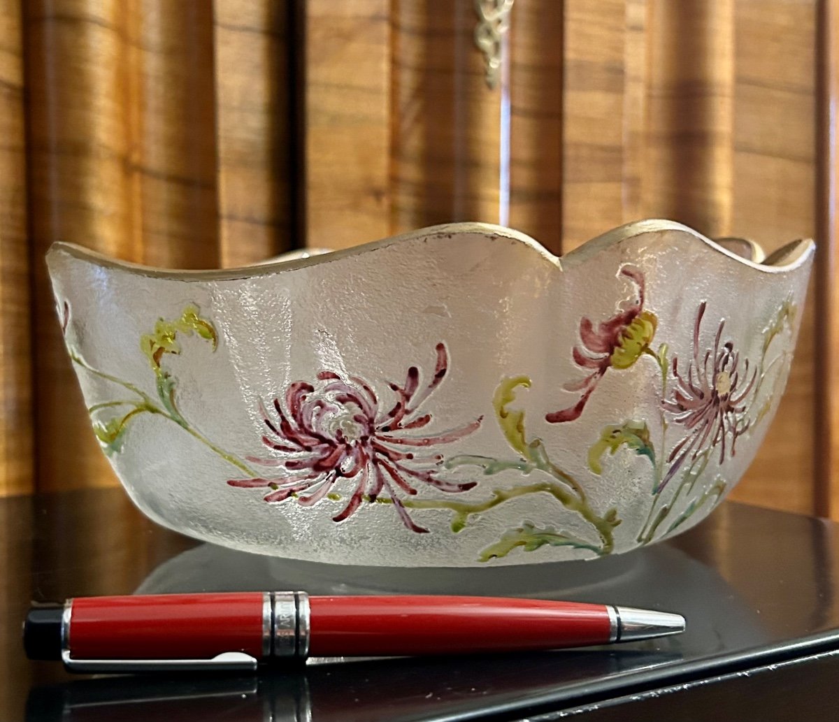 Daum, Coupe In Glass Paste With Enameled Floral Decoration-photo-4