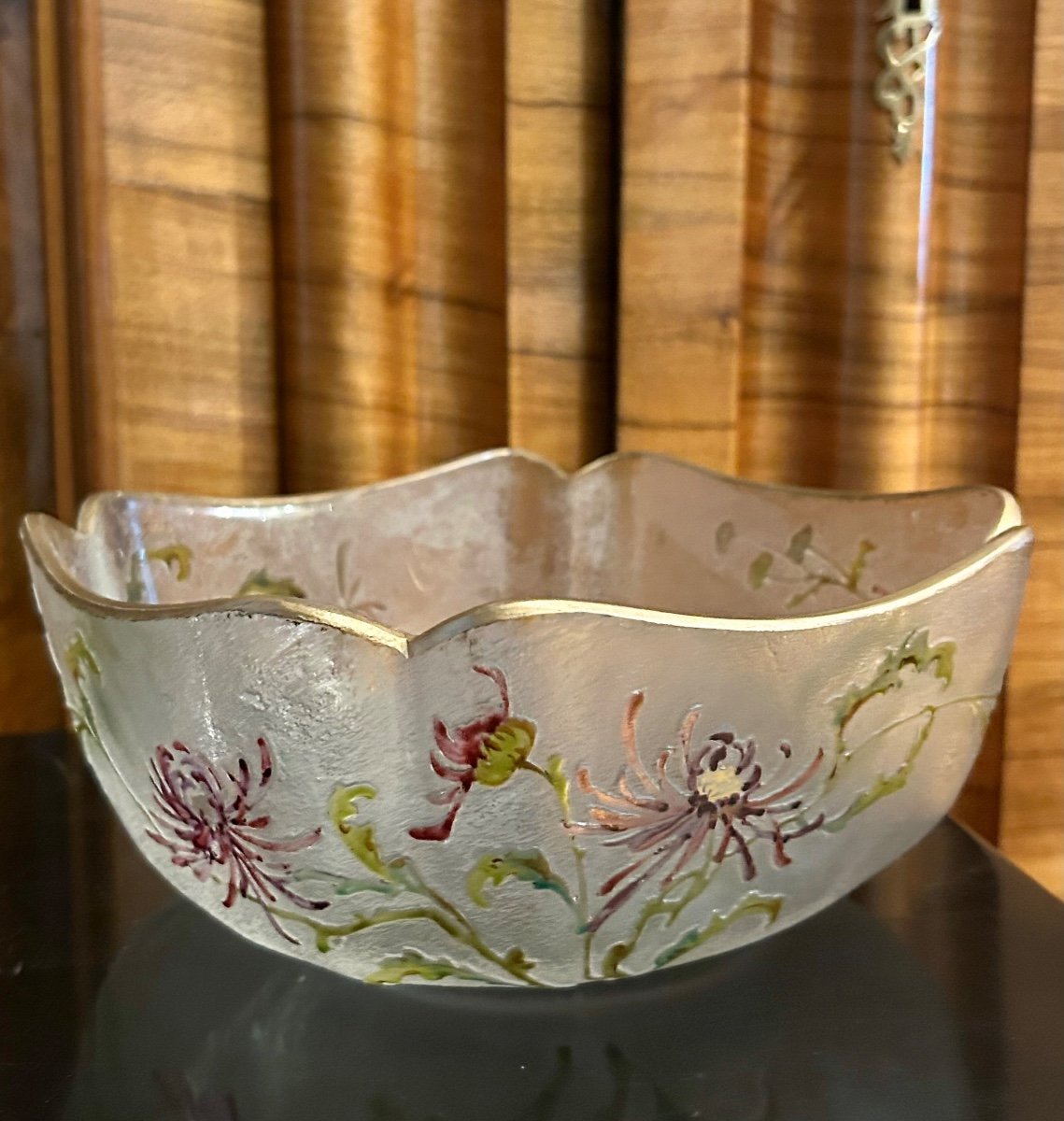 Daum, Coupe In Glass Paste With Enameled Floral Decoration-photo-6