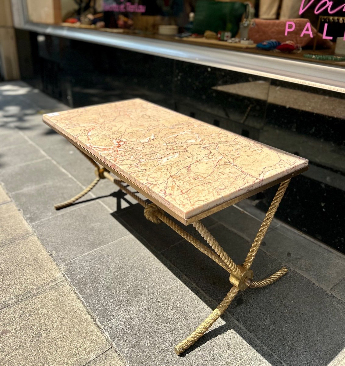 Table basse rectangulaire de salon en Bronze et Marbre-photo-2