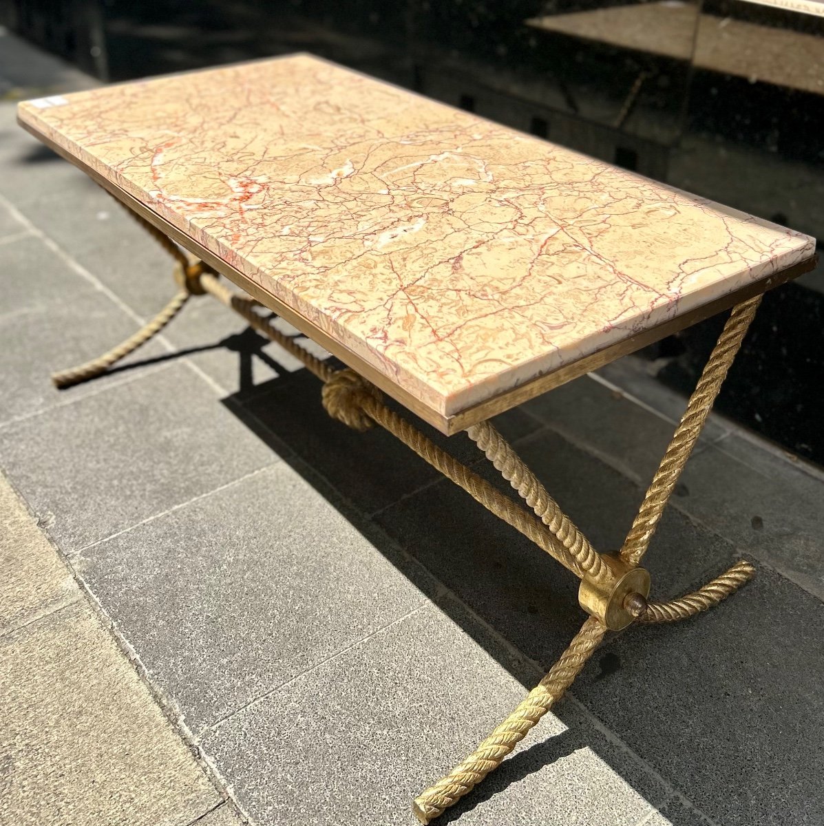 Table basse rectangulaire de salon en Bronze et Marbre
