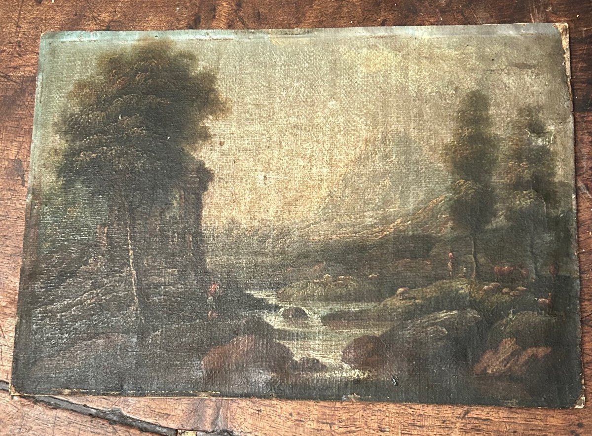 Huile sur toile, Paysage fin XVIIIe-photo-2