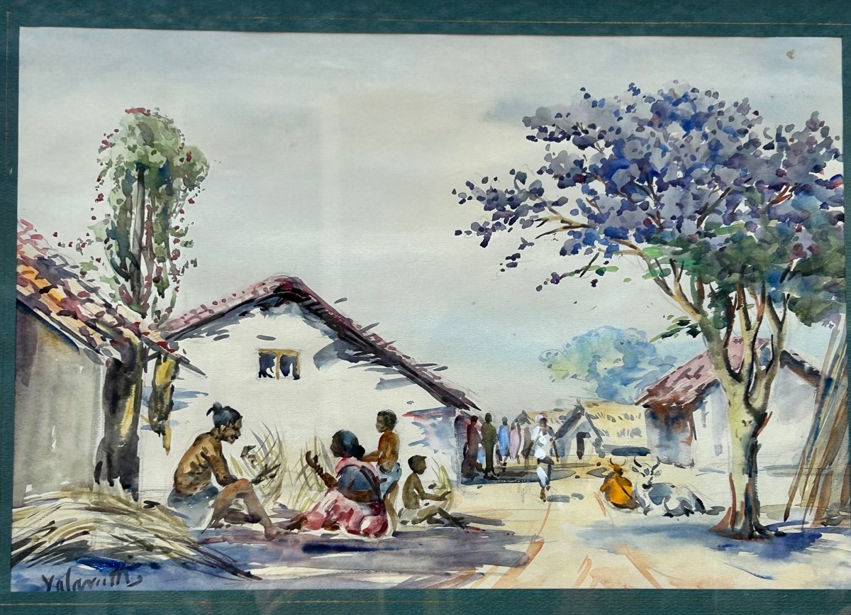 Watercolor Signed Yalavatti, Indian Village