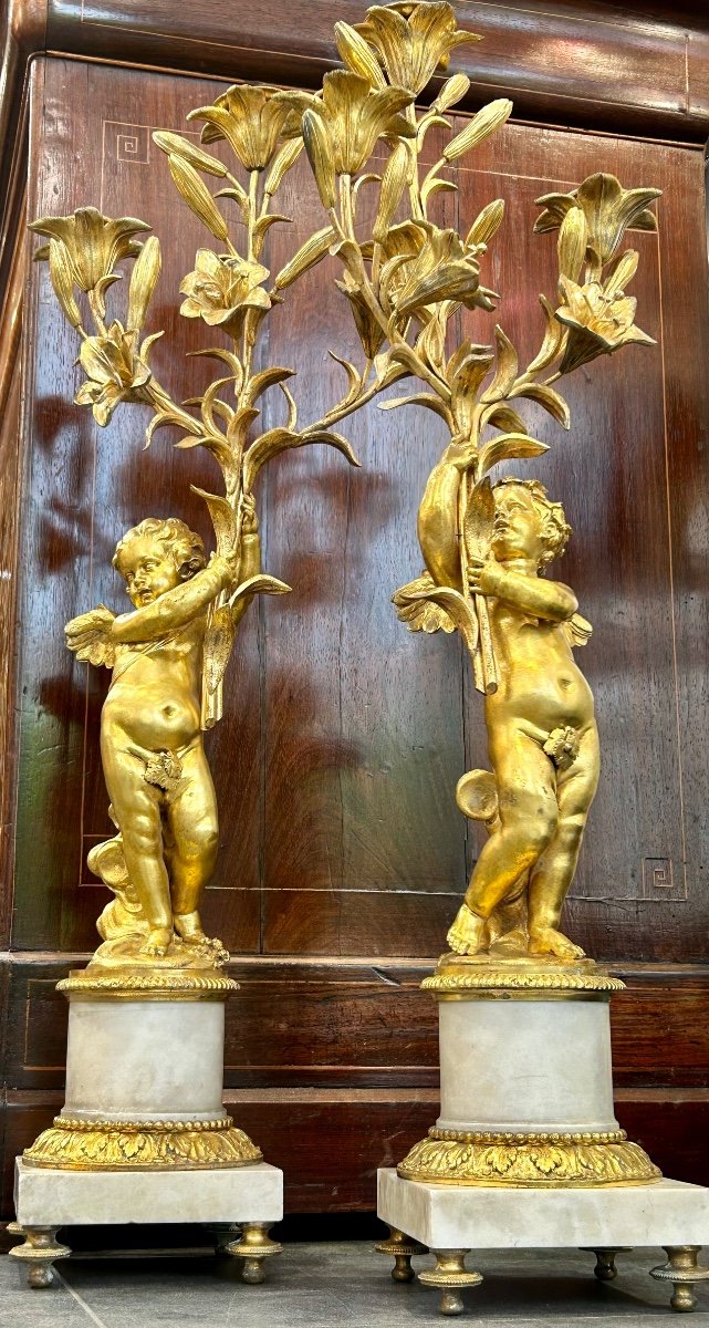 Paire de candélabres, chandeliers en bronze doré 