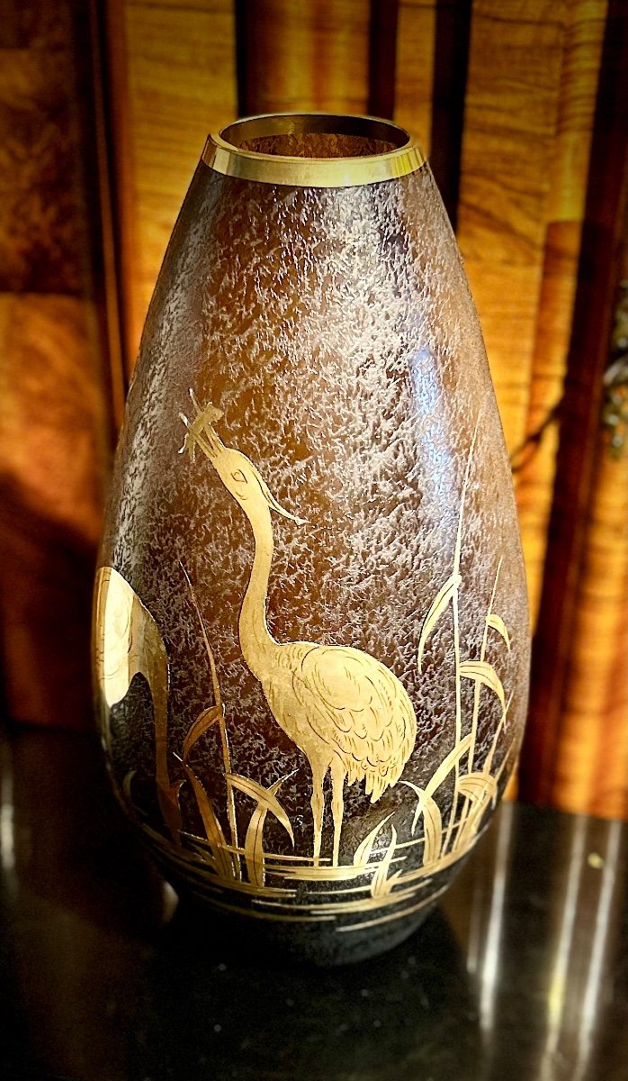 Grand vase vintage en verre gravé-photo-4