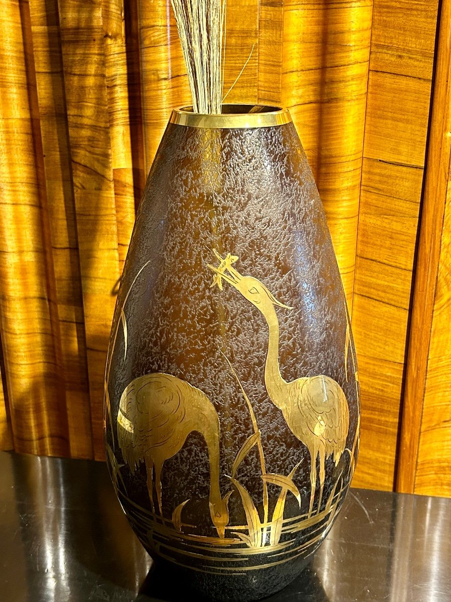 Grand vase vintage en verre gravé-photo-6