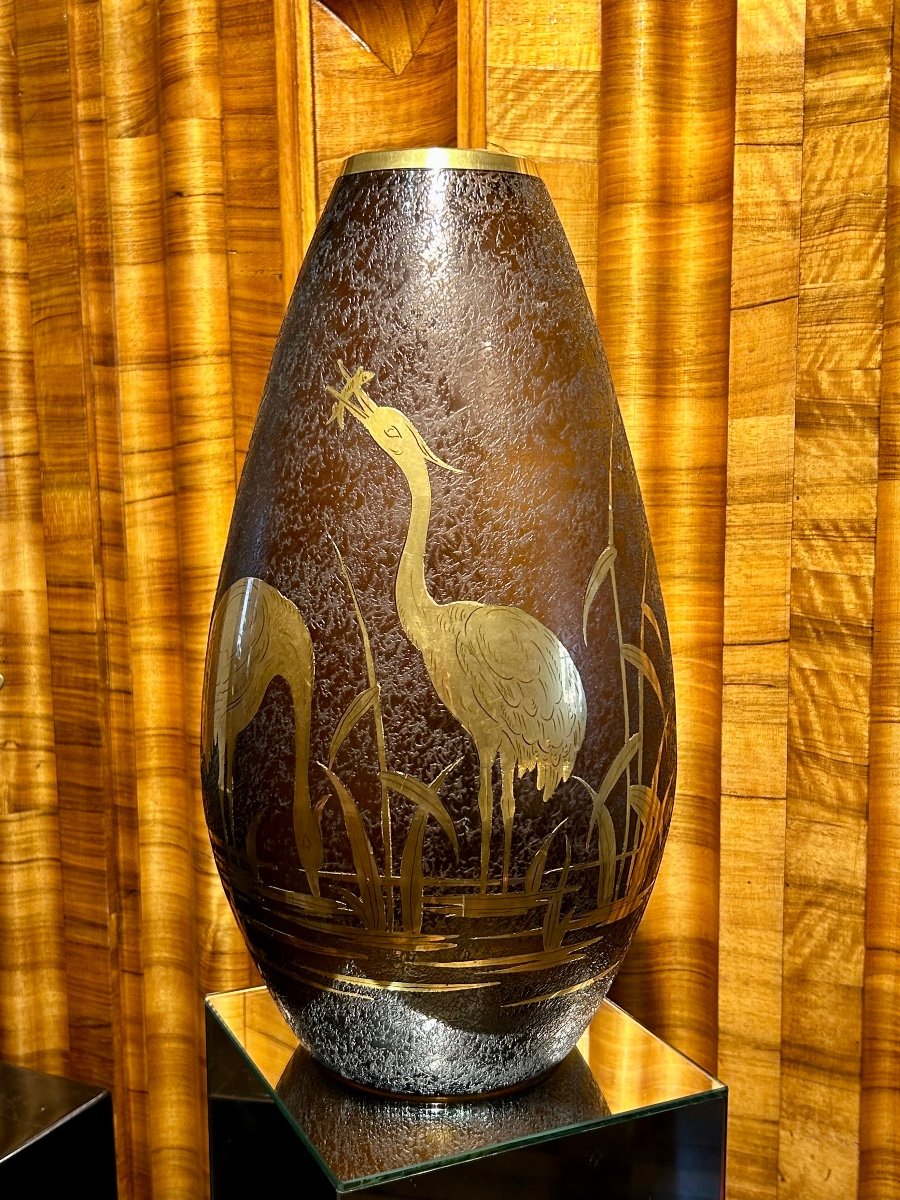 Grand vase vintage en verre gravé-photo-8