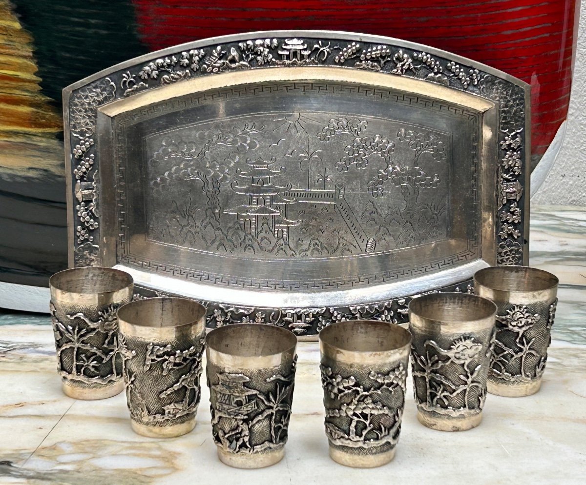 Small Silver Cups And Tray