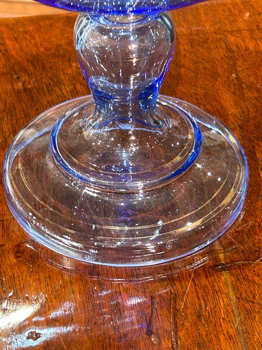 Blue Enameled Crystal Compote Bowl-photo-4