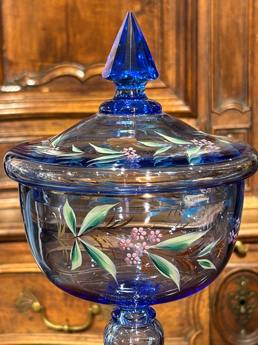 Blue Enameled Crystal Compote Bowl-photo-2