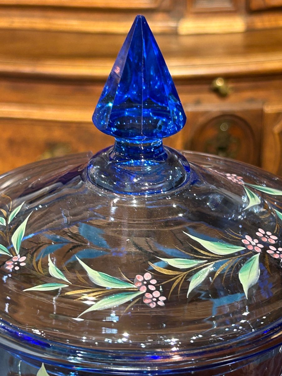 Blue Enameled Crystal Compote Bowl-photo-3