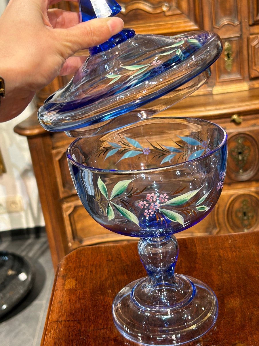 Blue Enameled Crystal Compote Bowl-photo-4