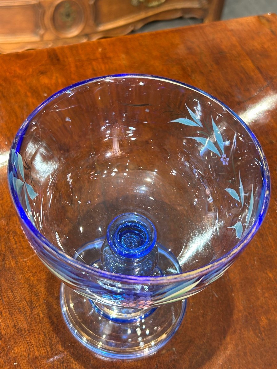 Blue Enameled Crystal Compote Bowl-photo-6