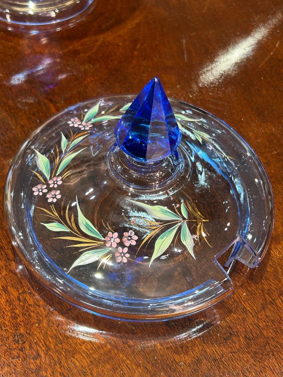 Blue Enameled Crystal Compote Bowl-photo-7