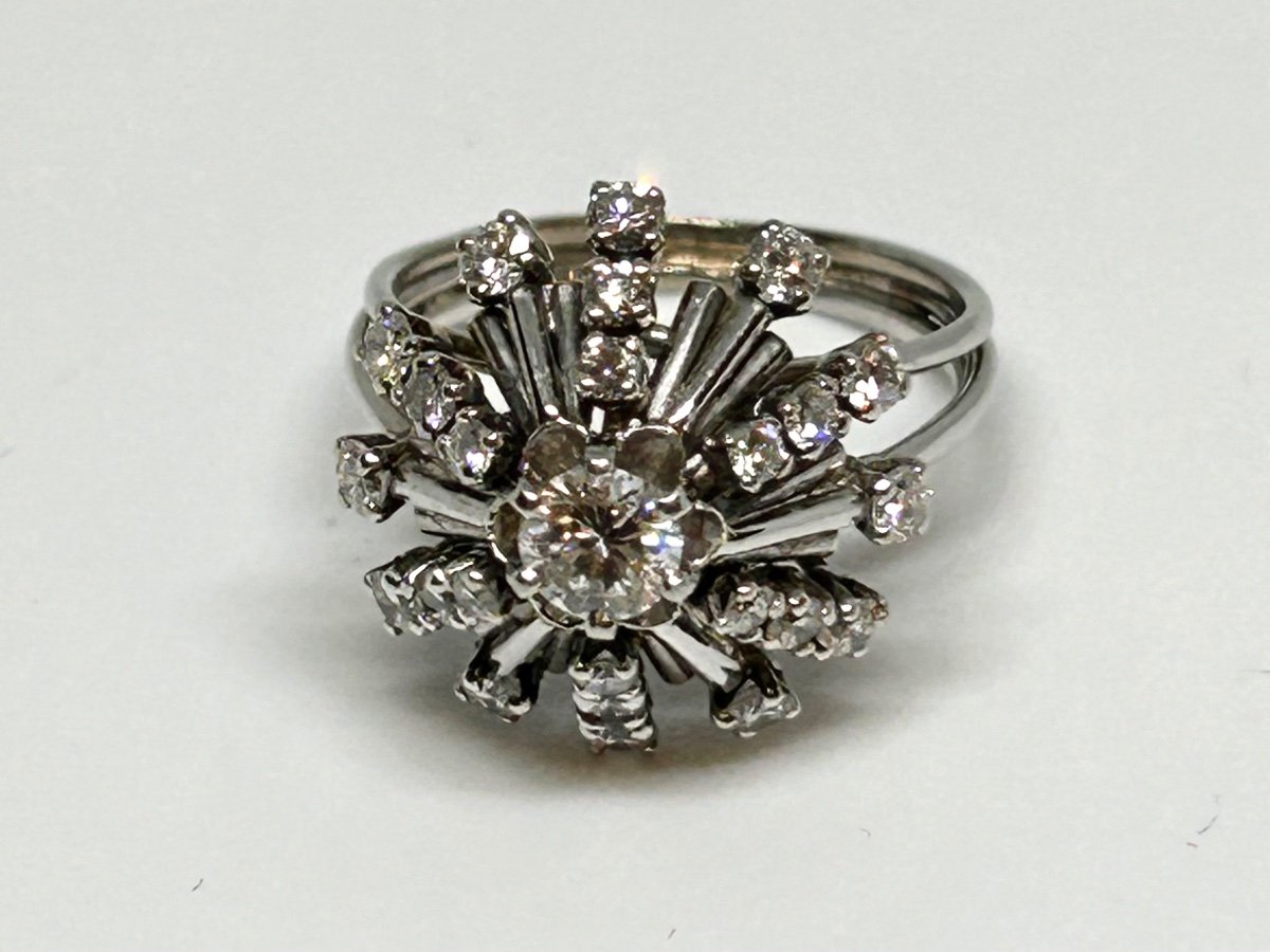 White Gold And Diamond Flower Ring-photo-4