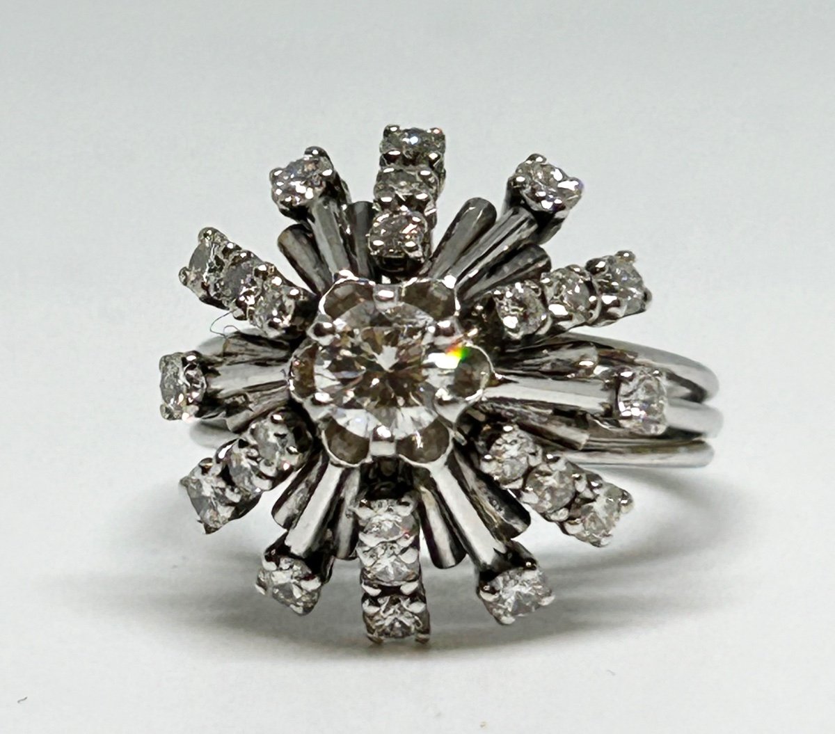 White Gold And Diamond Flower Ring