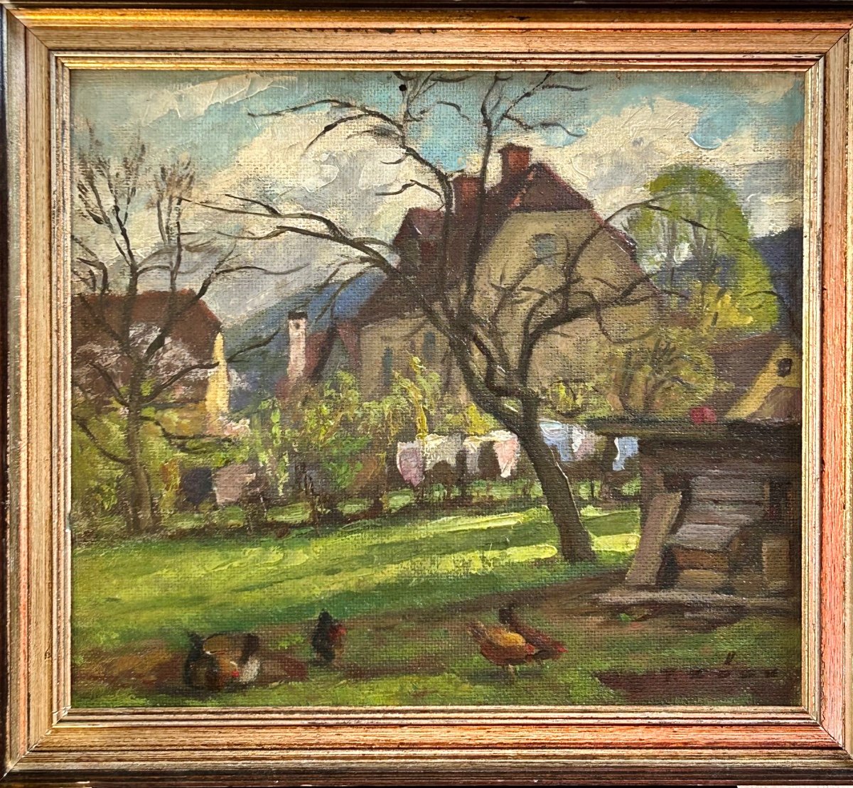 Oil On Panel, Farmyard Scene-photo-3