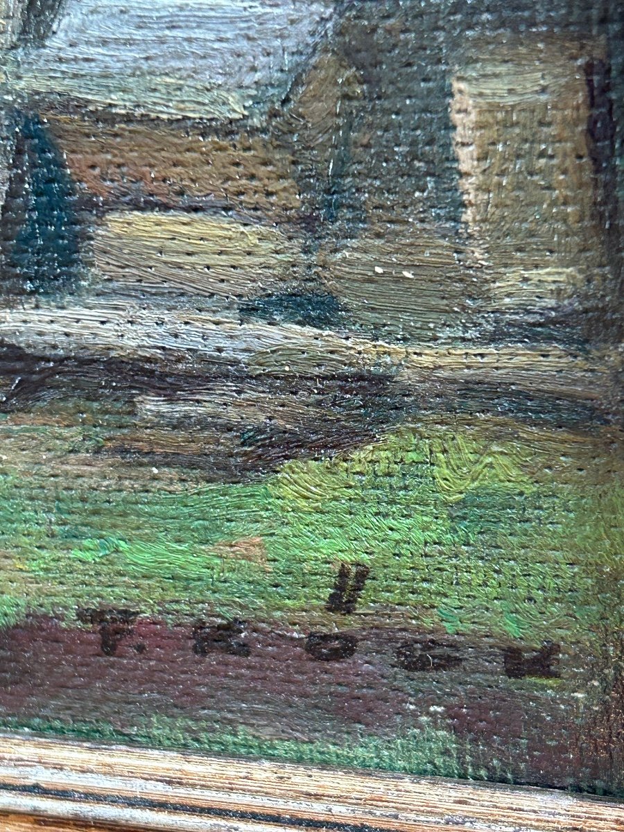 Oil On Panel, Farmyard Scene-photo-1