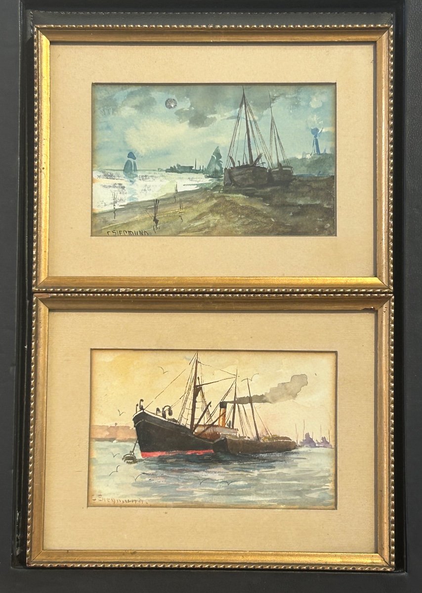 C. Siegmund, paire d’aquarelles marine art déco 