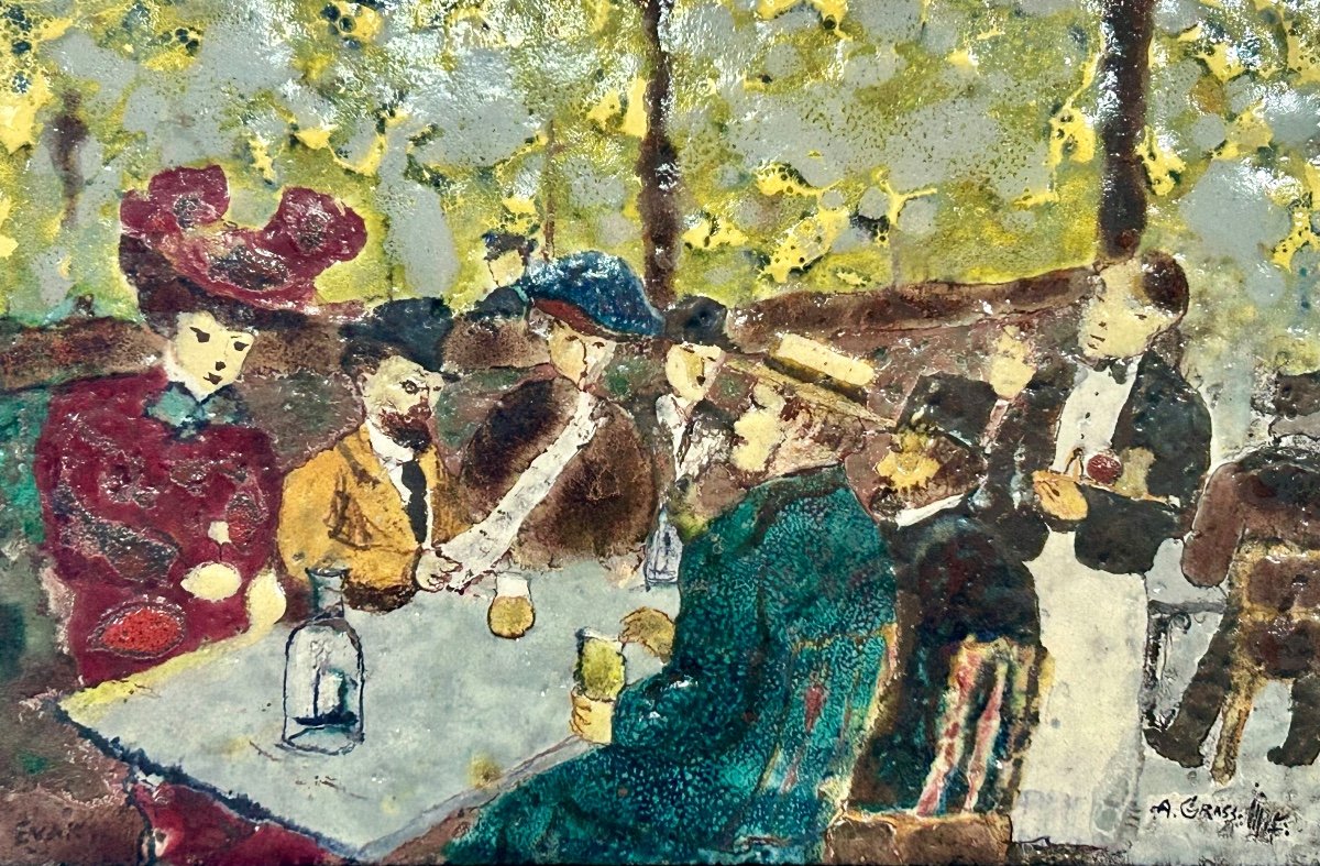 A. Grass Mick, tableau email sur céramique -photo-3