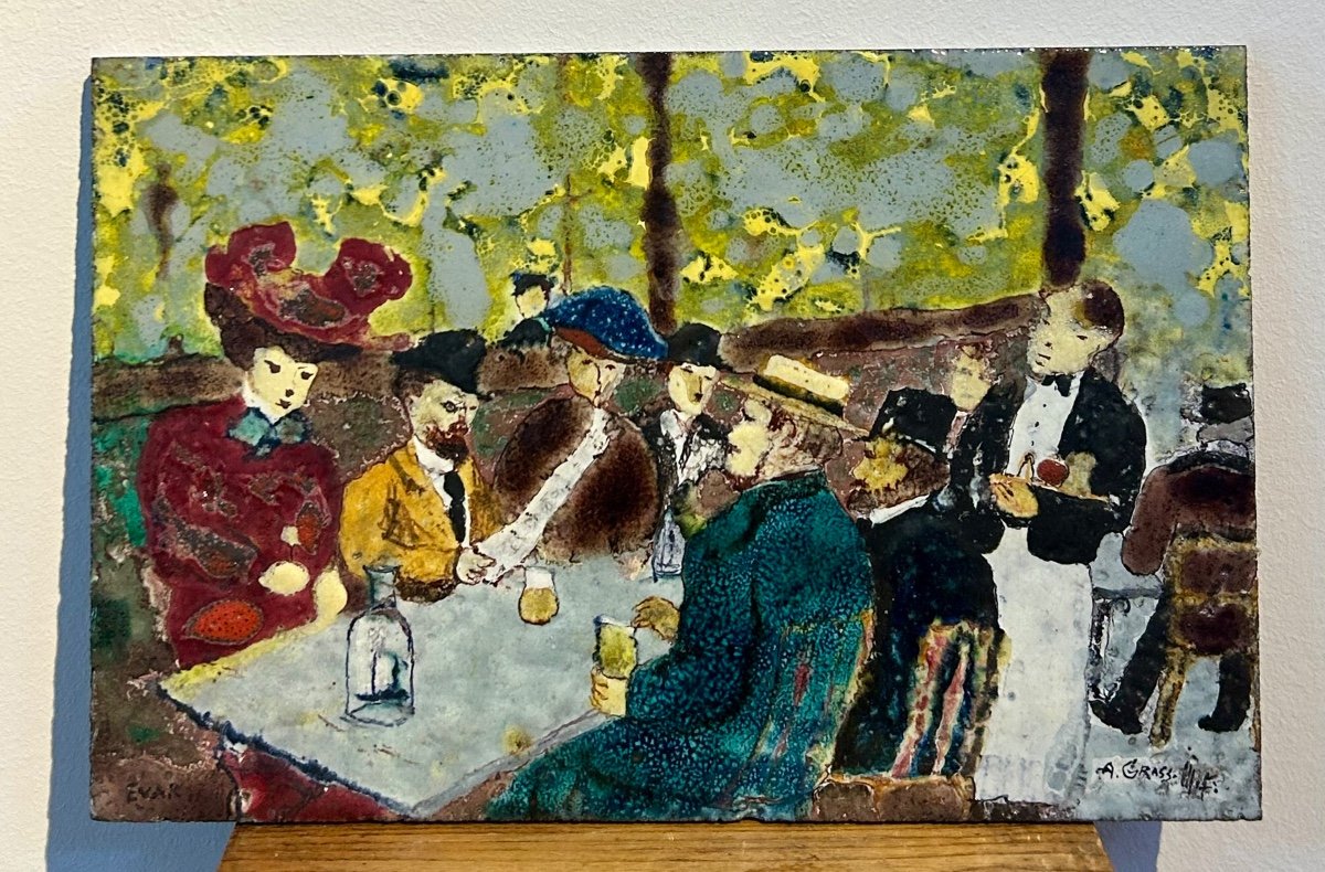 A. Grass Mick, tableau email sur céramique 