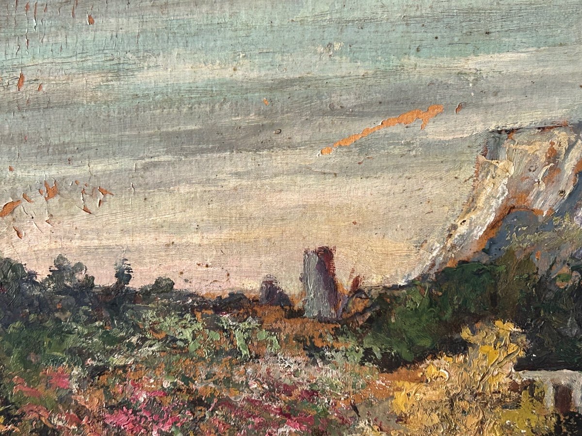 Huile sur panneau non signée paysage de campagne-photo-3