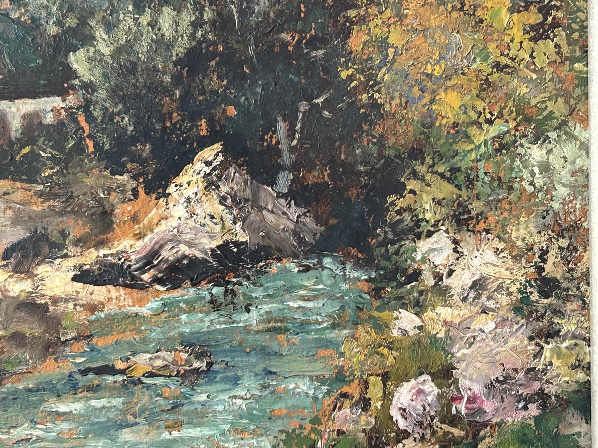 Huile sur panneau non signée paysage de campagne-photo-5