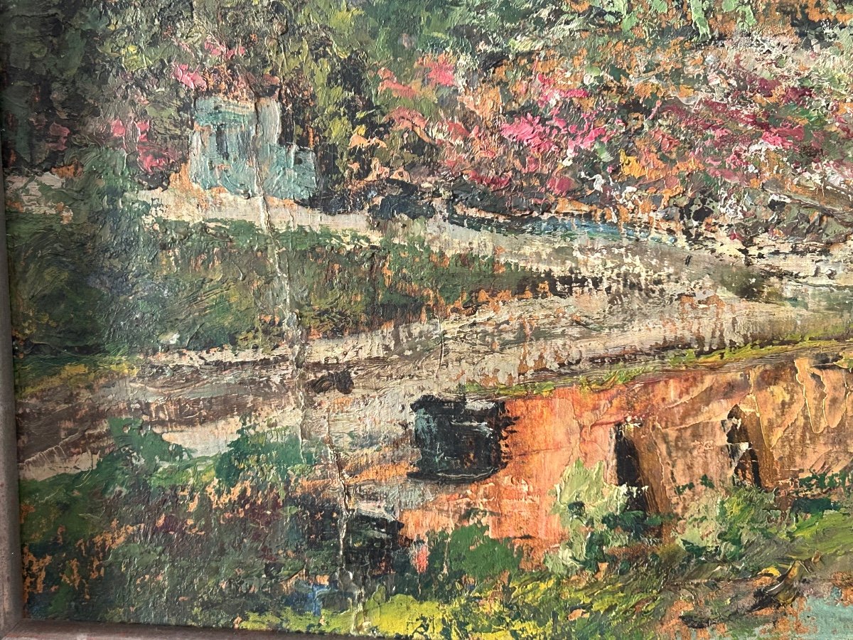 Huile sur panneau non signée paysage de campagne-photo-6
