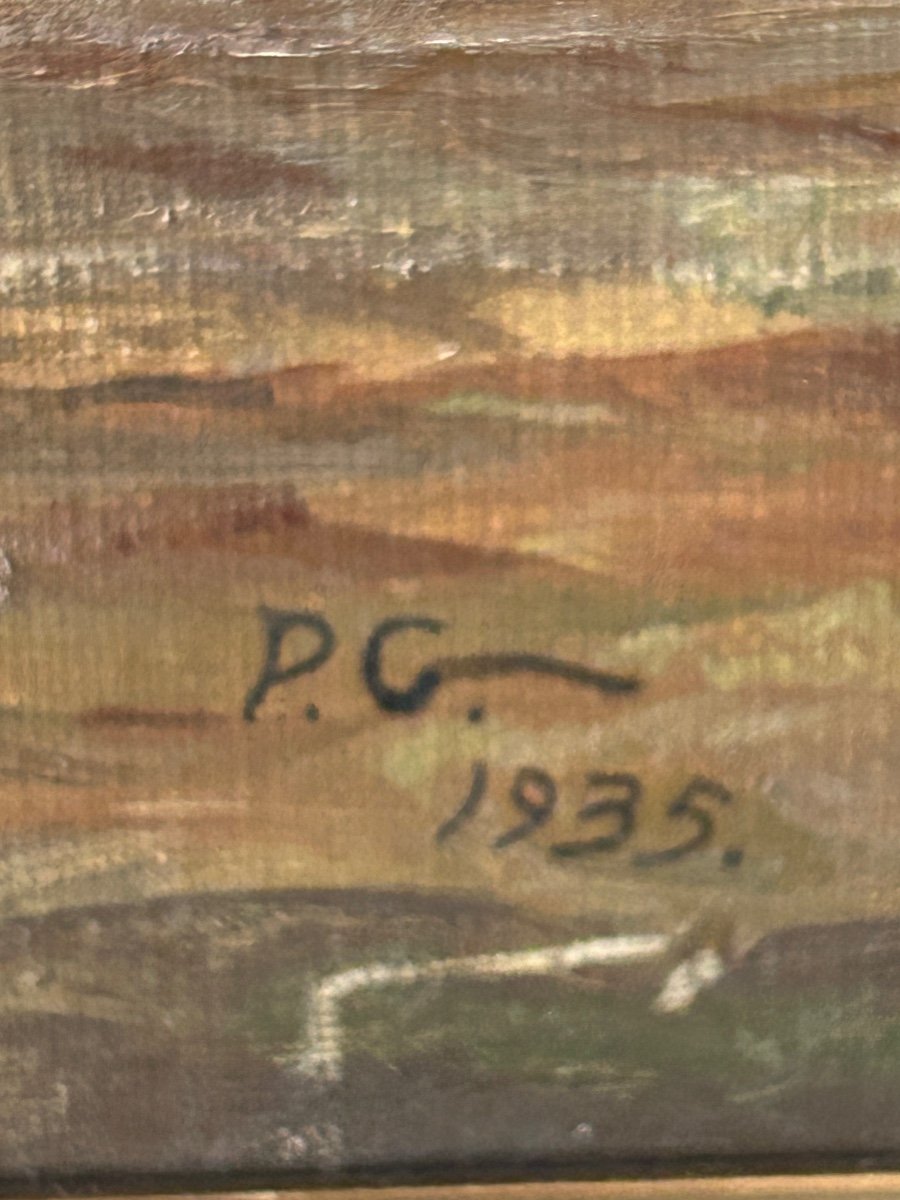 Huile sur toile, paysage de forêt monogrammé P.G-photo-4