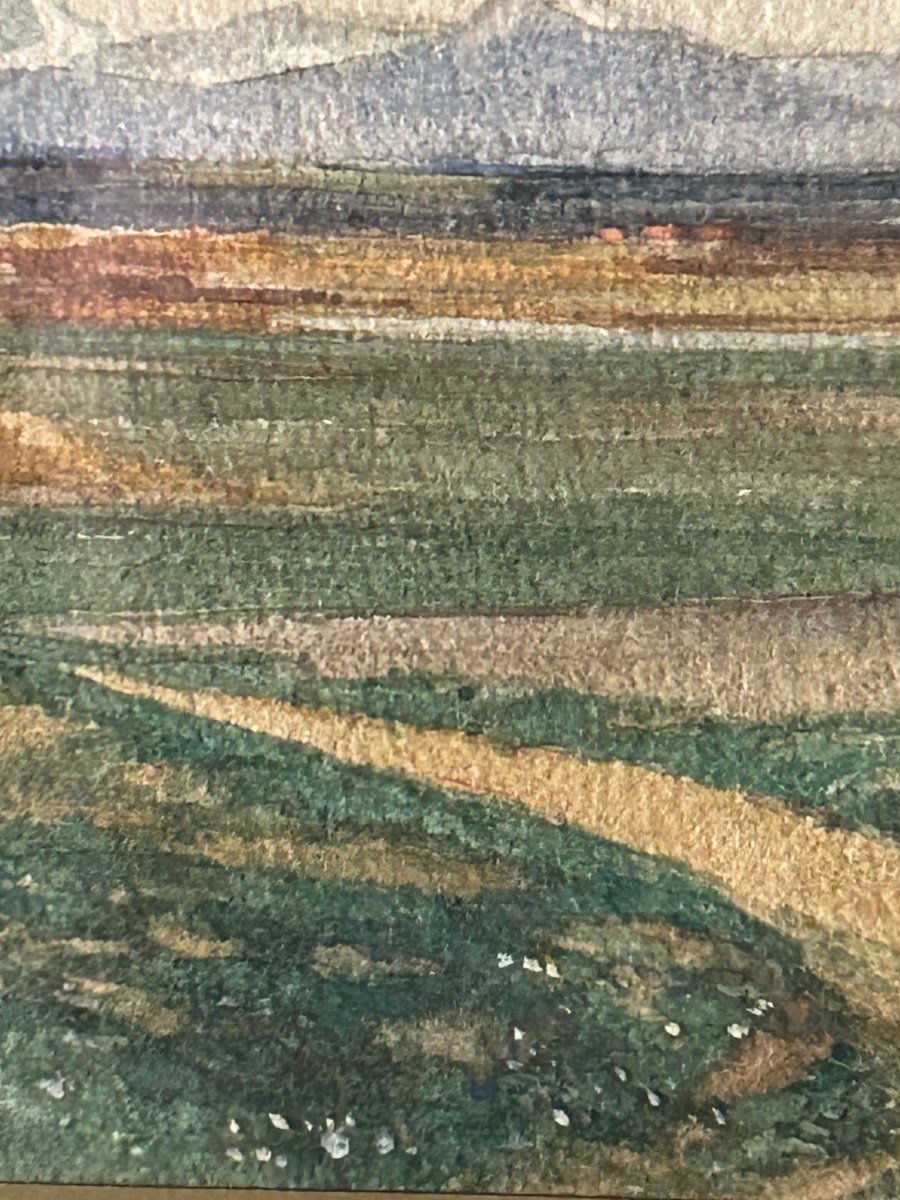 Aquarelle sur papier, fermier avec ses chevaux-photo-6