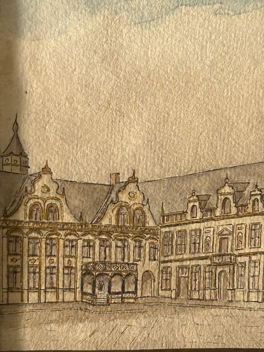 P.M, dessin à l’encre grand-place de Furnes-photo-3