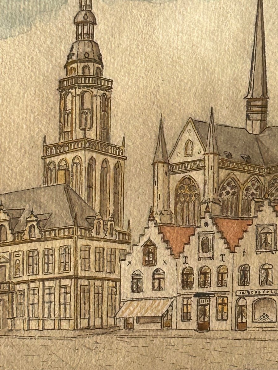 P.M, dessin à l’encre grand-place de Furnes-photo-4