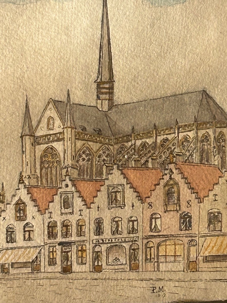 P.M, dessin à l’encre grand-place de Furnes-photo-5