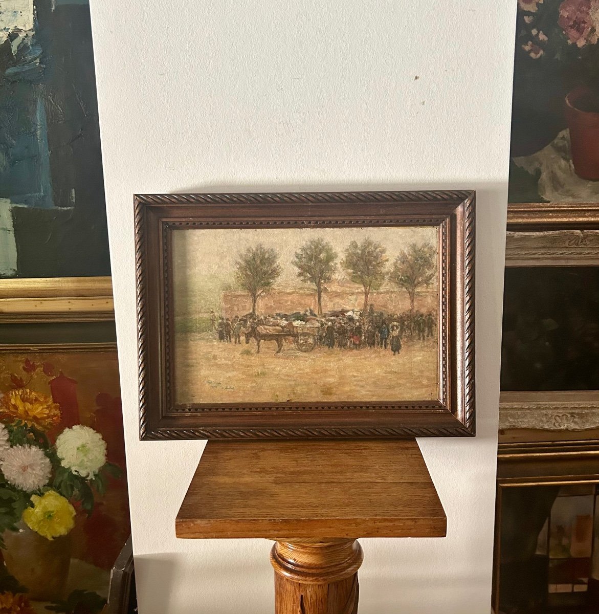 Camille Nicolas Lambert, “the Market” Oil On Panel-photo-2