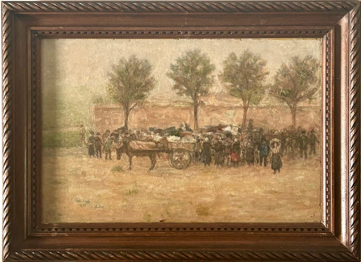 Camille Nicolas Lambert, “the Market” Oil On Panel-photo-3