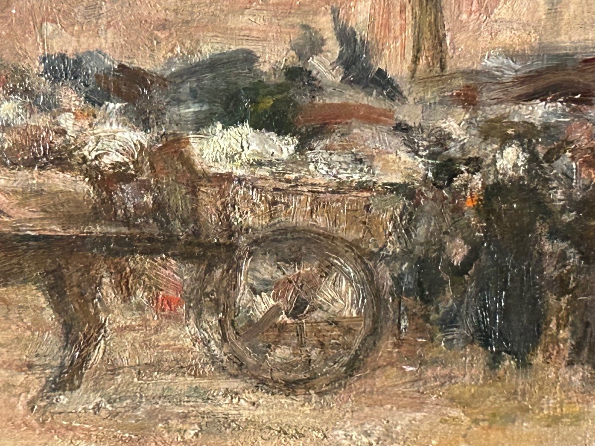 Camille Nicolas Lambert, “the Market” Oil On Panel-photo-6