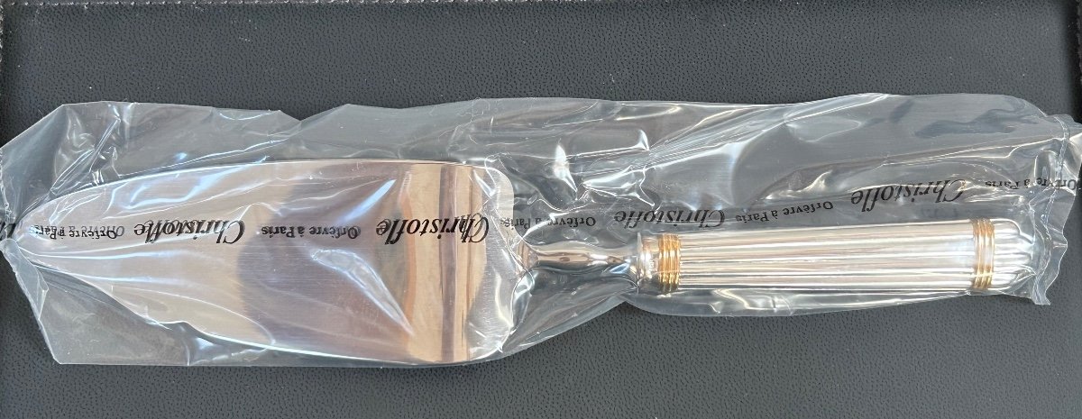 Christofle, Aria Pie Server With Gold Rings -photo-4