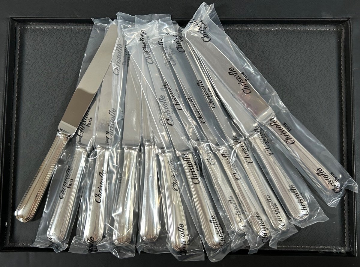 Christofle, 12 America Knives And 12 Dessert Spoons-photo-3