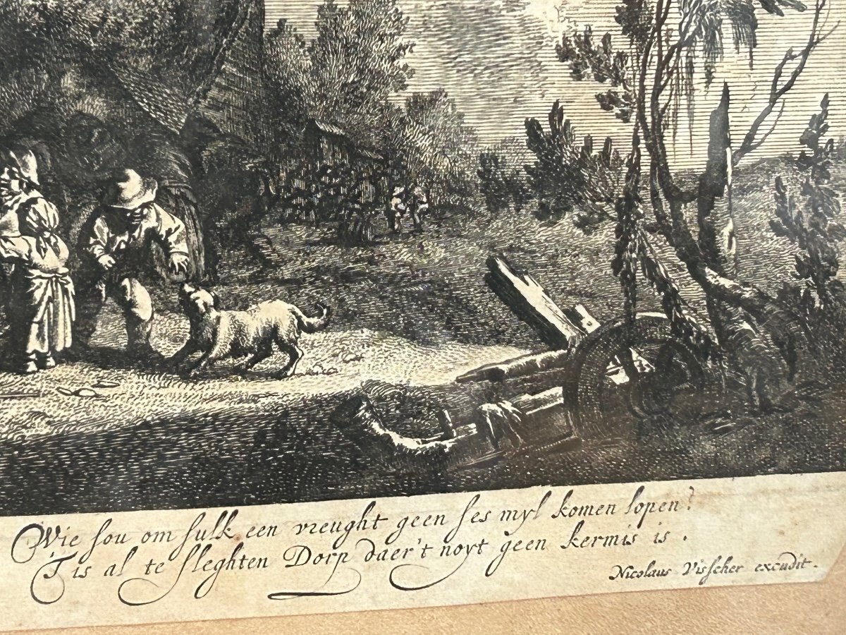 Old Engraving By Joan De Visscher, 18th Century Village Festival -photo-4