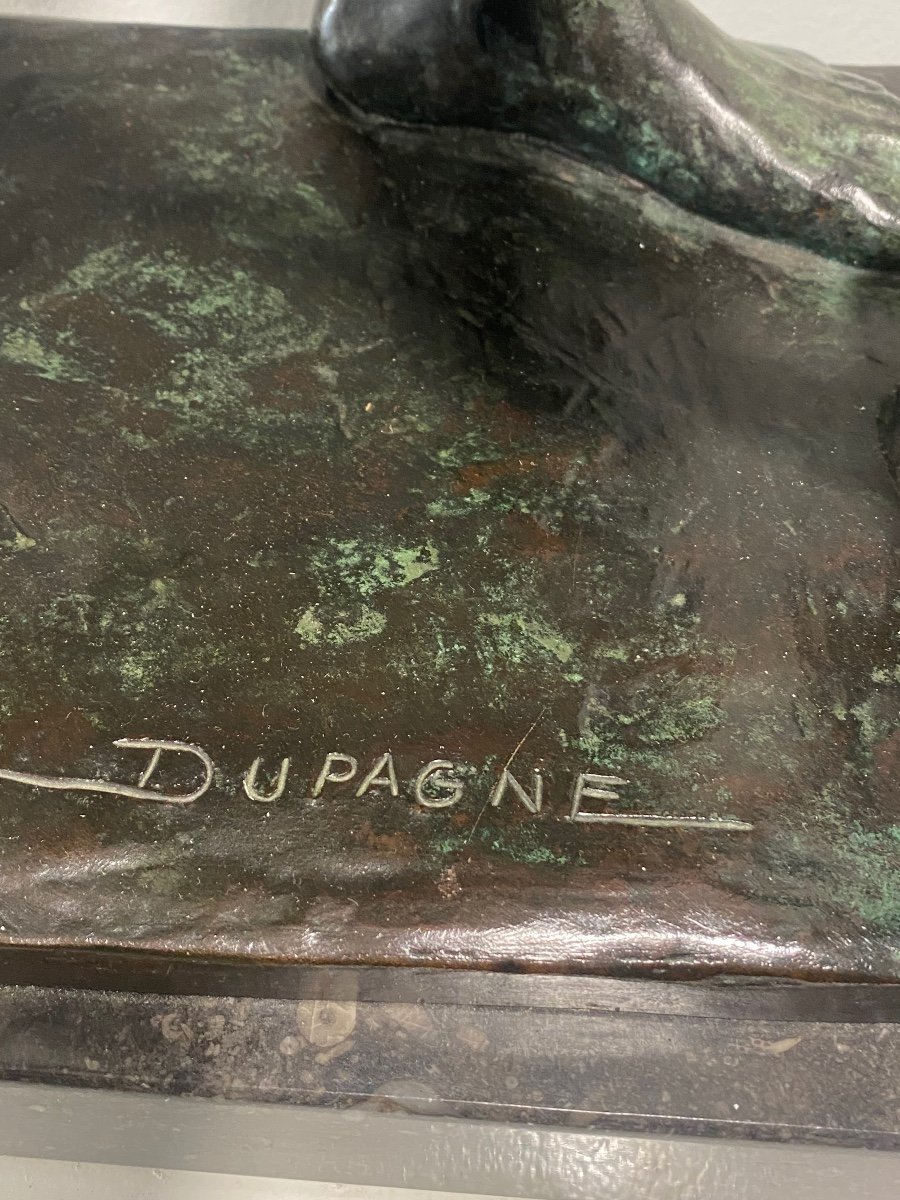 Dupagne, Belgian Artist, Art-deco Sculpture In Patinated Bronze  -photo-3